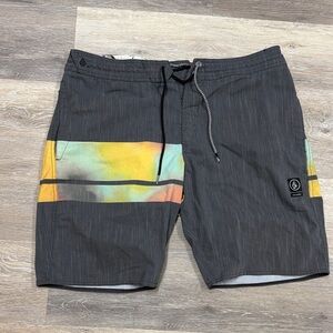 Volcom Men's Charcoal Swim Shorts with Colorful Bands